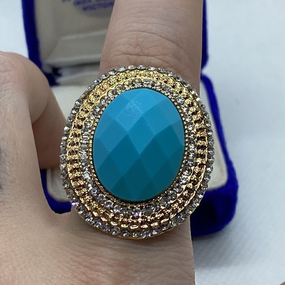 šĀ GoldāToneāTurquoiseā&āRhinestoneāRing - Picture 3 of 5